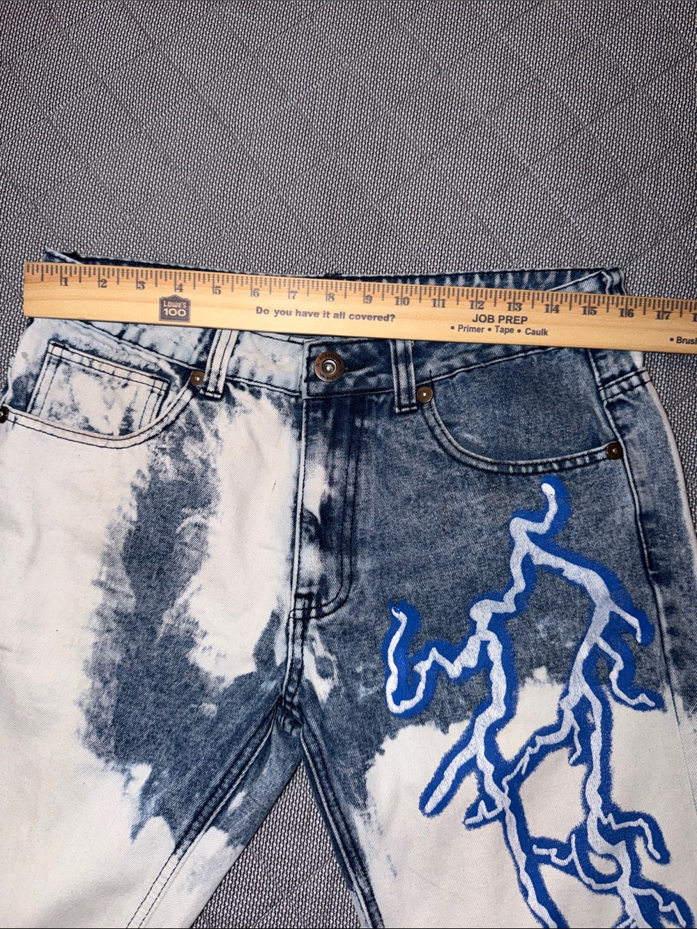 Demolition Acid-Wash Blue Lightning Embroidered Men’s Jeans - Picture 8 of 10